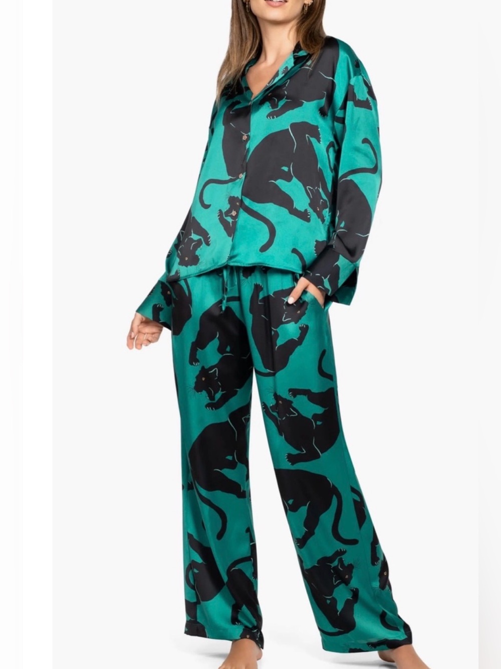 Midnight Bakery Women's Print Satin Pajamas Set M CN2